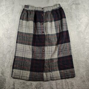 Vtg‎ Wool Midi Skirt Sz 30 Button Front Plaid Union Made In USA Preppy Academia